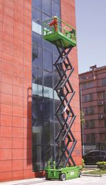 Green 10m Self Propelled Electric Scissor Lift Aerial Work Platform With Hydraulic Motor Driving