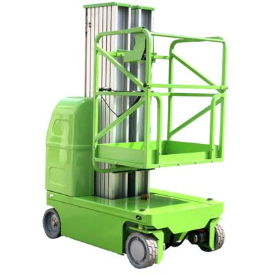 Green 9m  Double Mast Self Propelled Vertical Lift With Hydraulic Turning Wheel