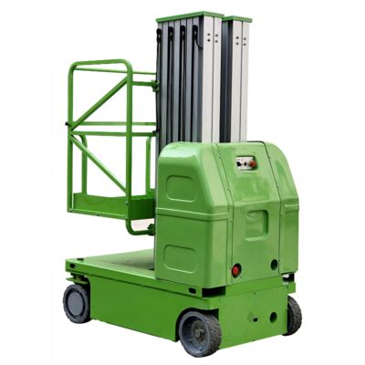 Green 9m  Double Mast Self Propelled Vertical Lift With Hydraulic Turning Wheel