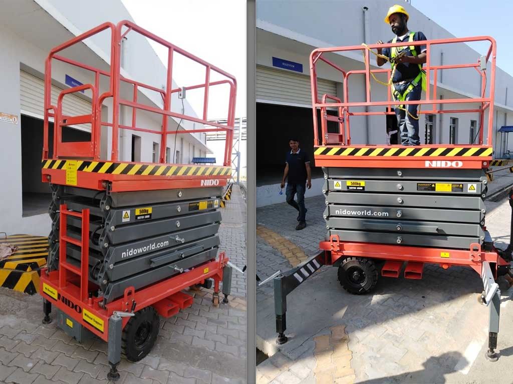 Self Propelled 14m Mobile Scissor Lift Movable Battery Electric Hydraulic Aerial Working