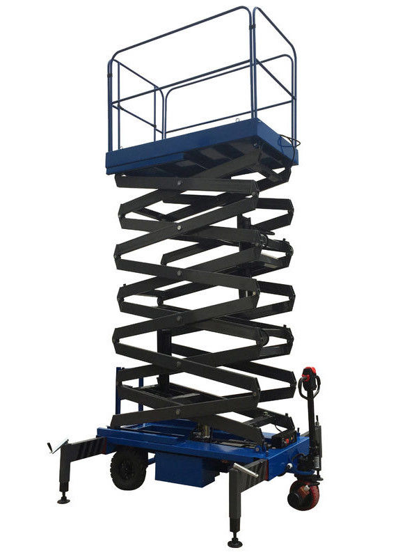 Working Height 14m Mobile Scissor Lift 450Kg Loading Capacity of Manual Pushing and Rain-proof Control Cabinet
